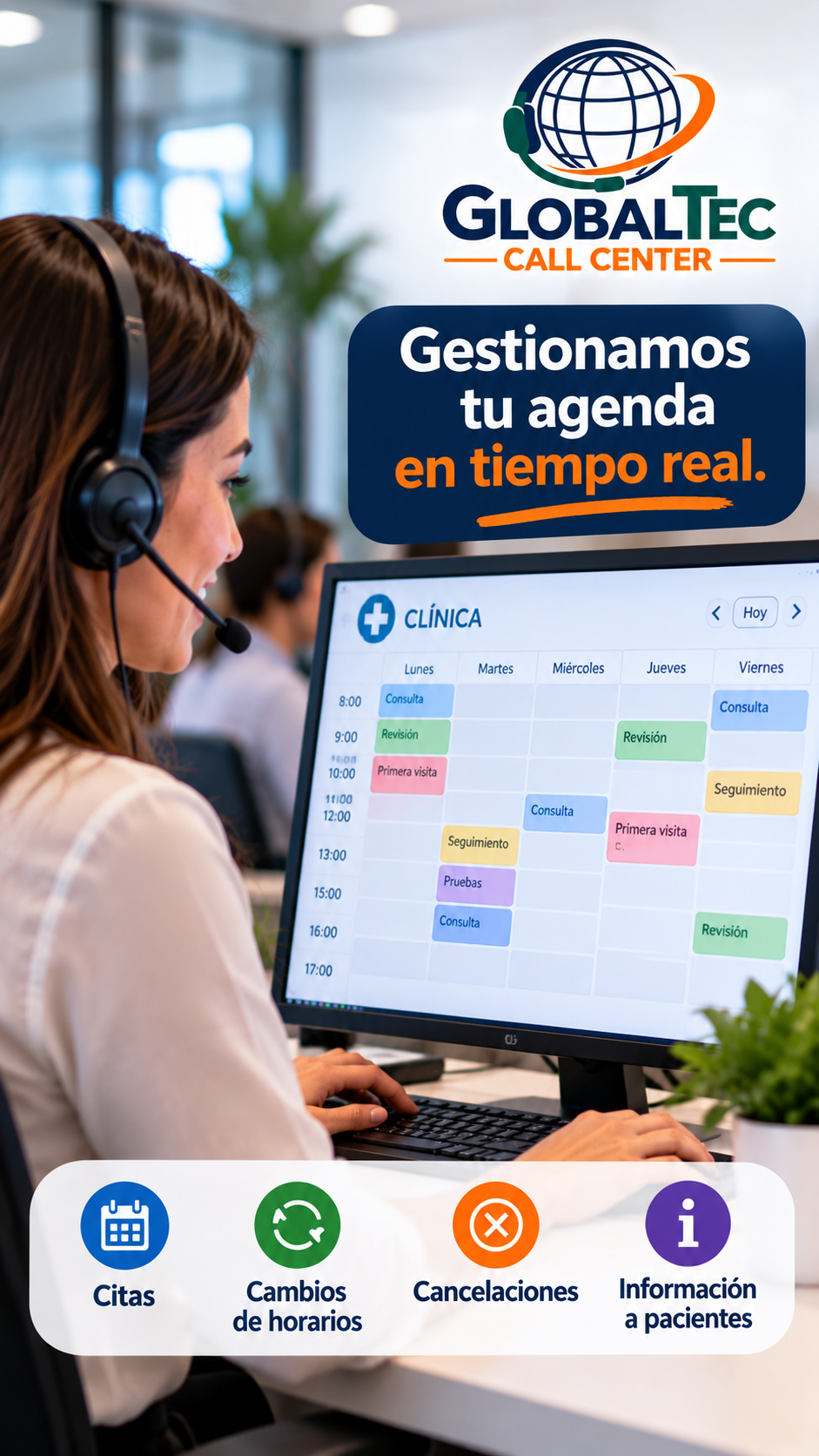 Operadora consultando la agenda de citas en el call center